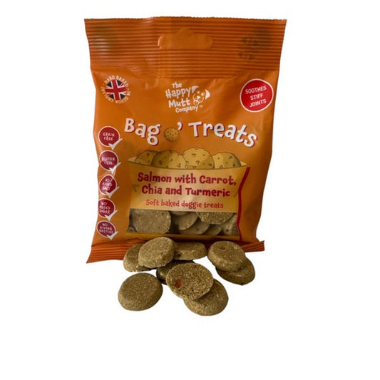 Happy Mutt Bag o' Treats Salmon with Carrot, Chia and Turmeric Soft Bakes 85g