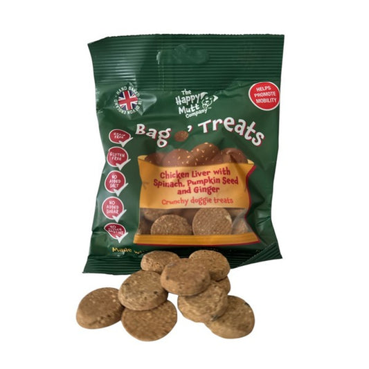 Happy Mutts Bag o' Treats Chicken Liver with Spinach, Pumpkin Seeds and Ginger Crunchy Treats